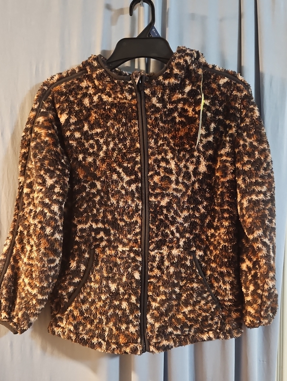 ALL IN MOTION Girls' High Pile Fleece Full Zip Jacket: Brown LEOPARD: NWT: XL